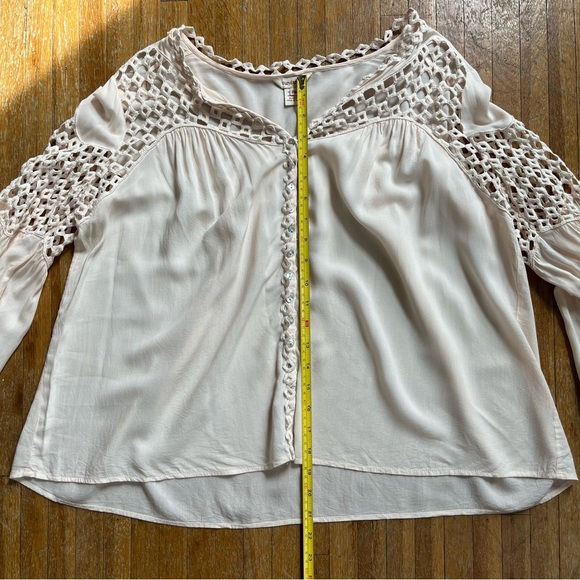 Sundance Romantic Boho Long Sleeve Button Front Open Knit Details Peasant Blouse - Picture 13 of 14